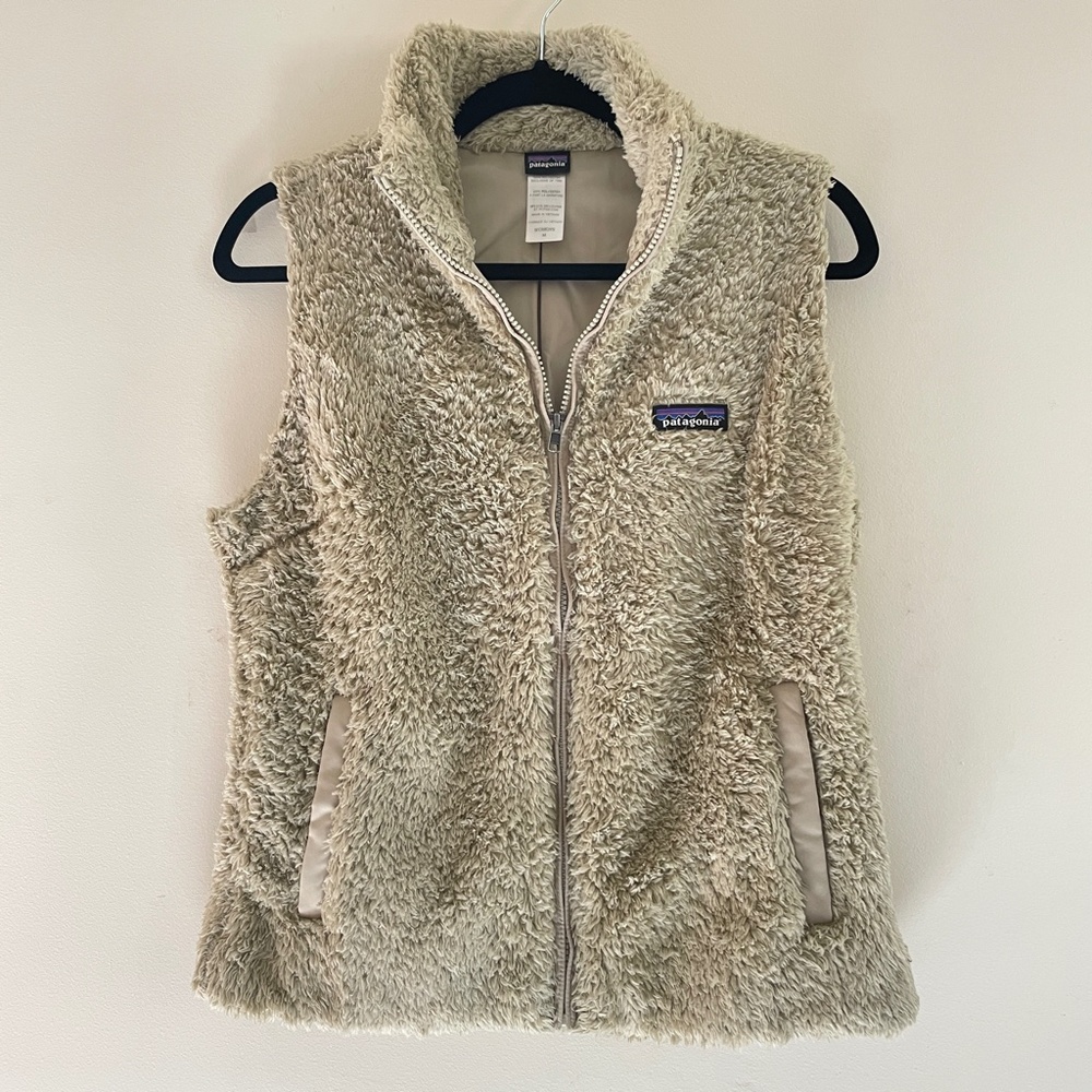 Patagonia Los Gatos Fleece Vest Women M Tan Sherpa Winter Hiking Ski Outdoor